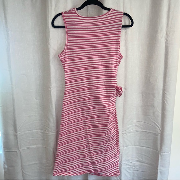 Talbots Dress Medium Pink Stripe Sleeveless Stretch Midi Bow Tie Front Waist - Picture 5 of 8
